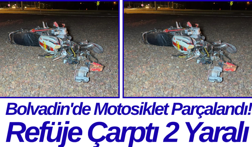 Bolvadin'de Motosiklet Parçalandı! Refüje Çarptı 2 Yaralı